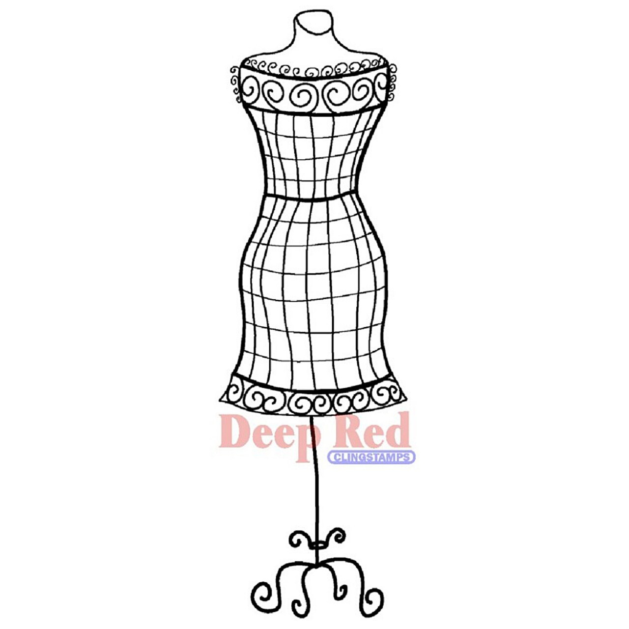 Deep Red Stamps Dress Form Wire Frame Rubber Cling Stamp 1 x 3.1 inches